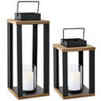 LATERNE - Schwarz/Braun, LIFESTYLE, Glas/Holz (18/30/18cm) - Ambia Home