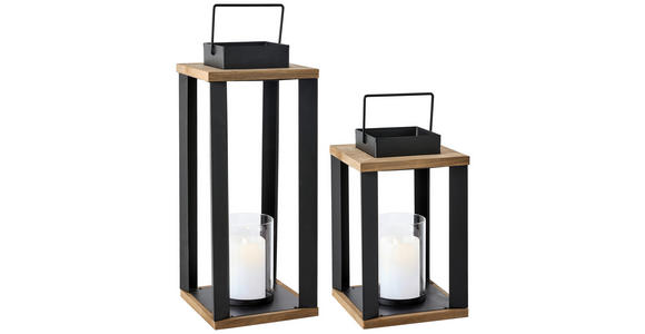 LATERNE - Schwarz/Braun, LIFESTYLE, Glas/Holz (18/30/18cm) - Ambia Home