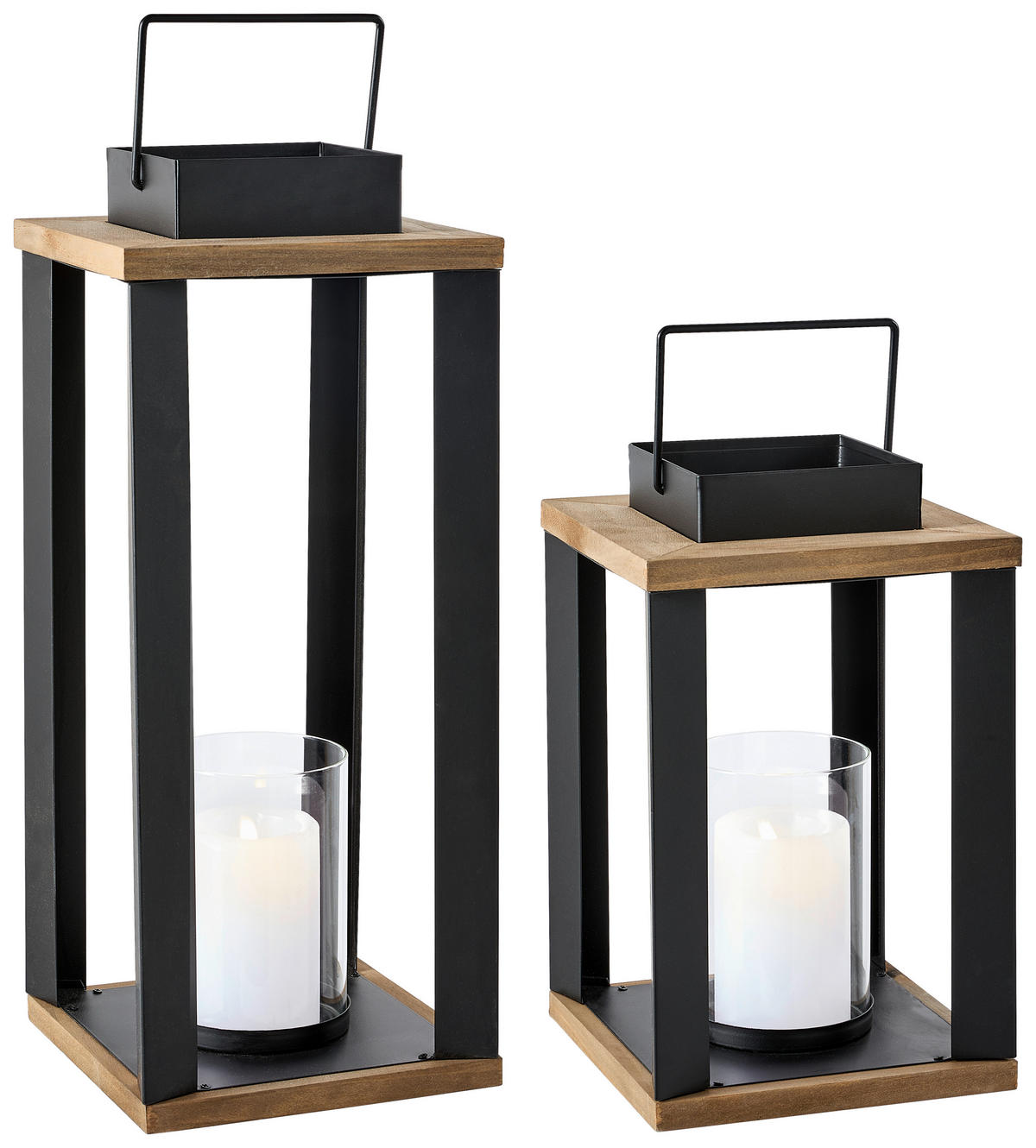 LATERNE - Schwarz/Braun, LIFESTYLE, Glas/Holz (18/30/18cm) - Ambia Home