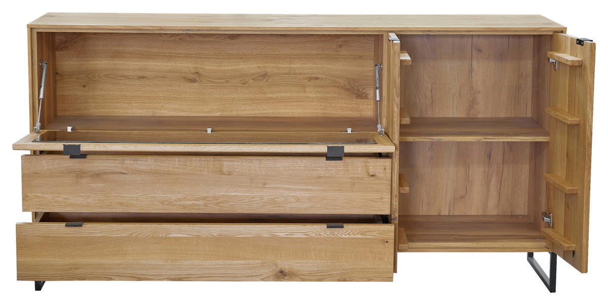 SIDEBOARD  in 182/93,6/40 cm  - Eichefarben/Schwarz, Natur, Glas/Holz (182/93,6/40cm) - Carryhome