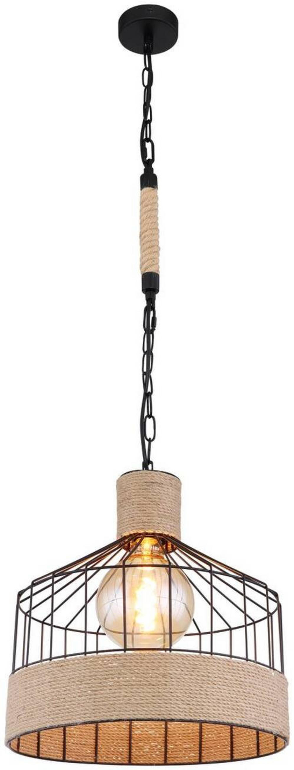 HÄNGELEUCHTE 35/135 cm    - Schwarz/Braun, Basics, Naturmaterialien/Metall (35/135cm) - Globo