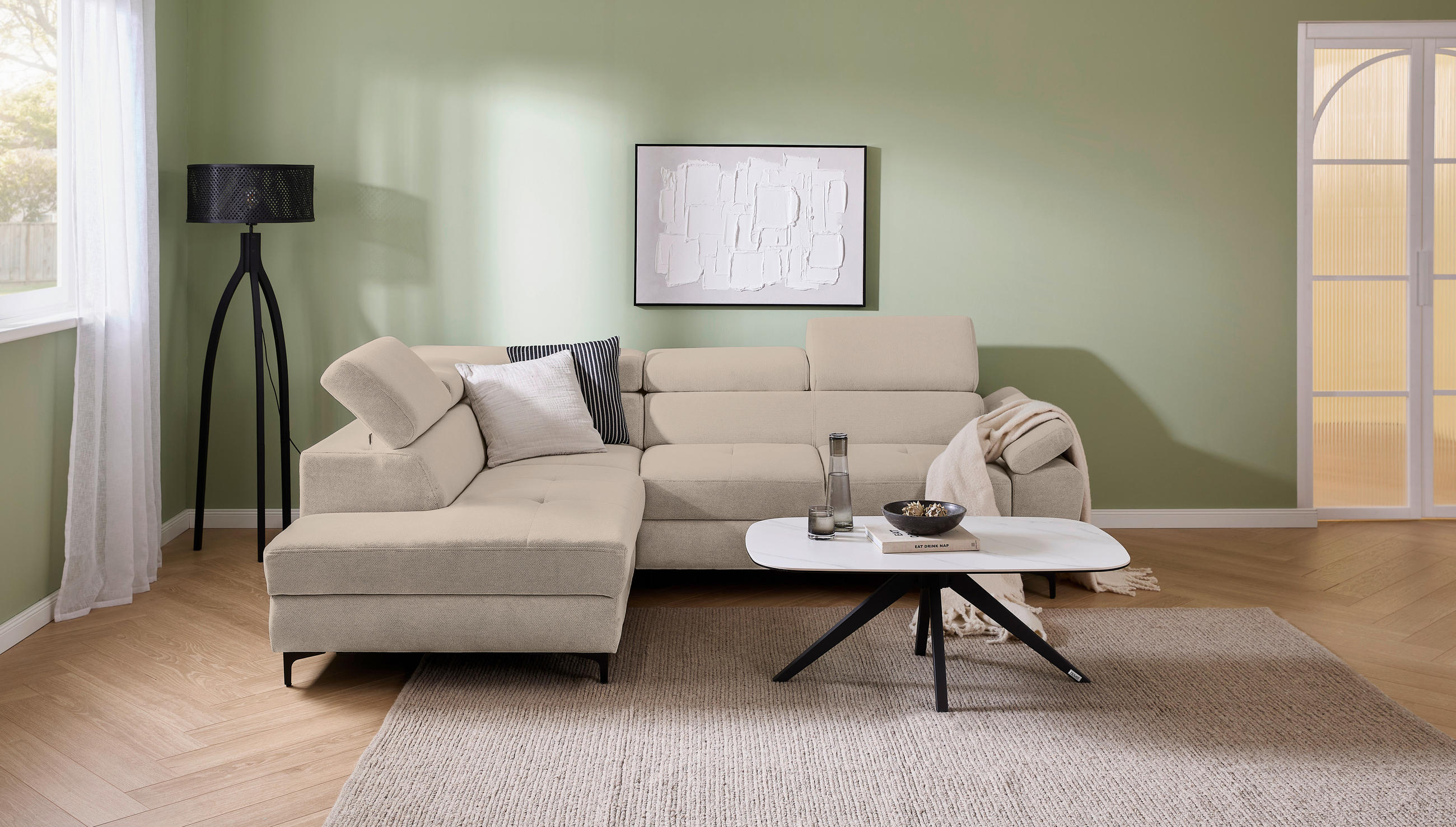 ECKSOFA inkl. Funktion COMBO Schlammfarben Flachgewebe  - Schlammfarben/Schwarz, Design, Textil/Metall (206/266cm) - Stylife