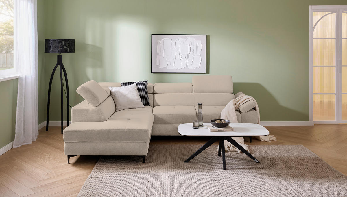 ECKSOFA inkl. Funktion COMBO Schlammfarben Flachgewebe  - Schlammfarben/Schwarz, Design, Textil/Metall (206/266cm) - Stylife