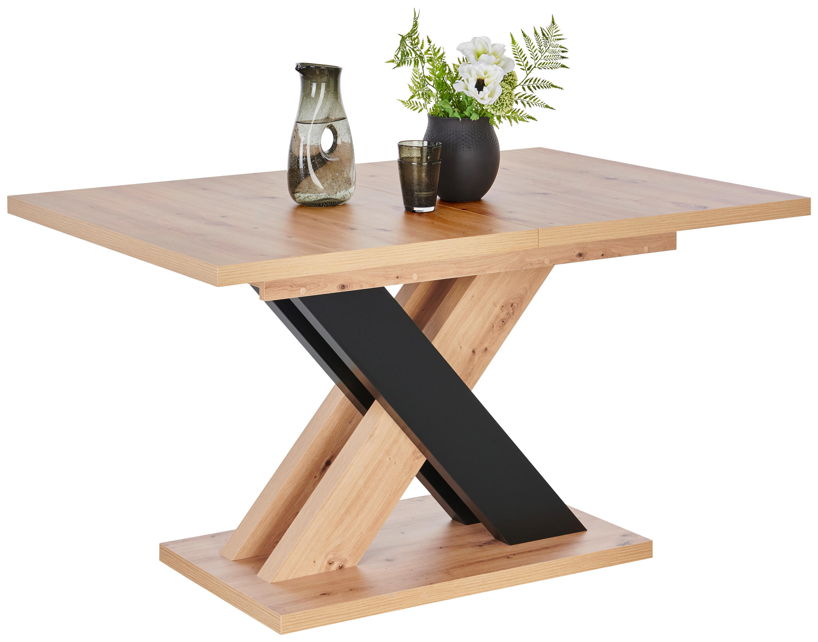 ESSTISCH Schwarz, Eiche Artisan rechteckig  ausziehbar  - Schwarz/Eiche Artisan, Design, Holzwerkstoff (140-180/90/76cm) - Carryhome