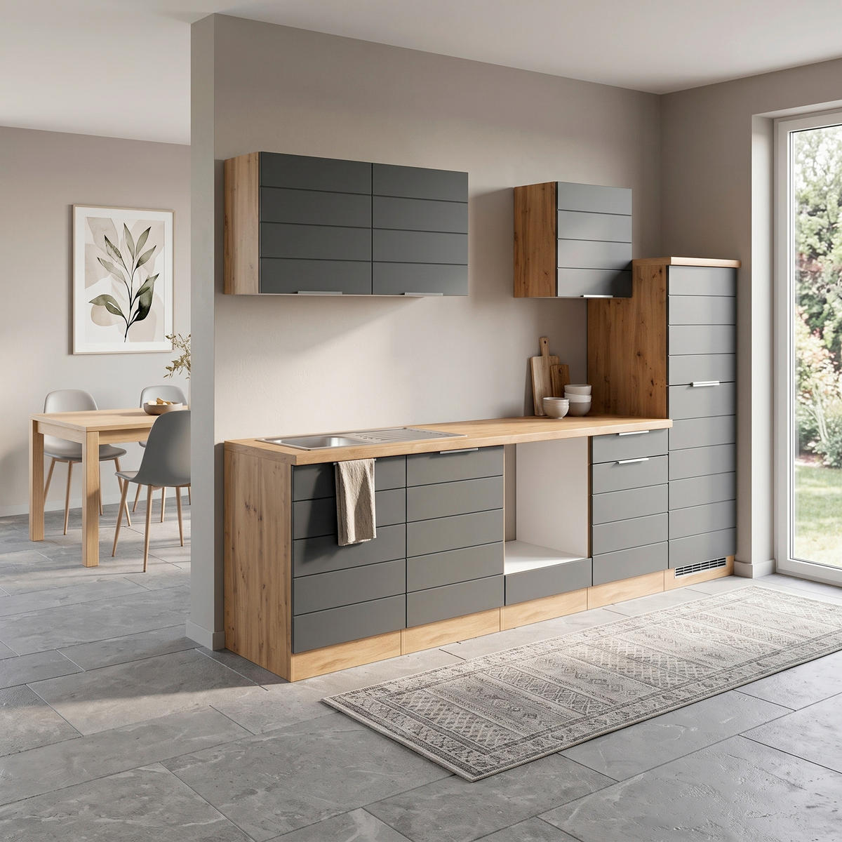 BADEZIMMER 3-teilig  in 145 cm  - Salbeigrün/Schwarz, Trend, Glas/Holzwerkstoff (145cm) - MID.YOU