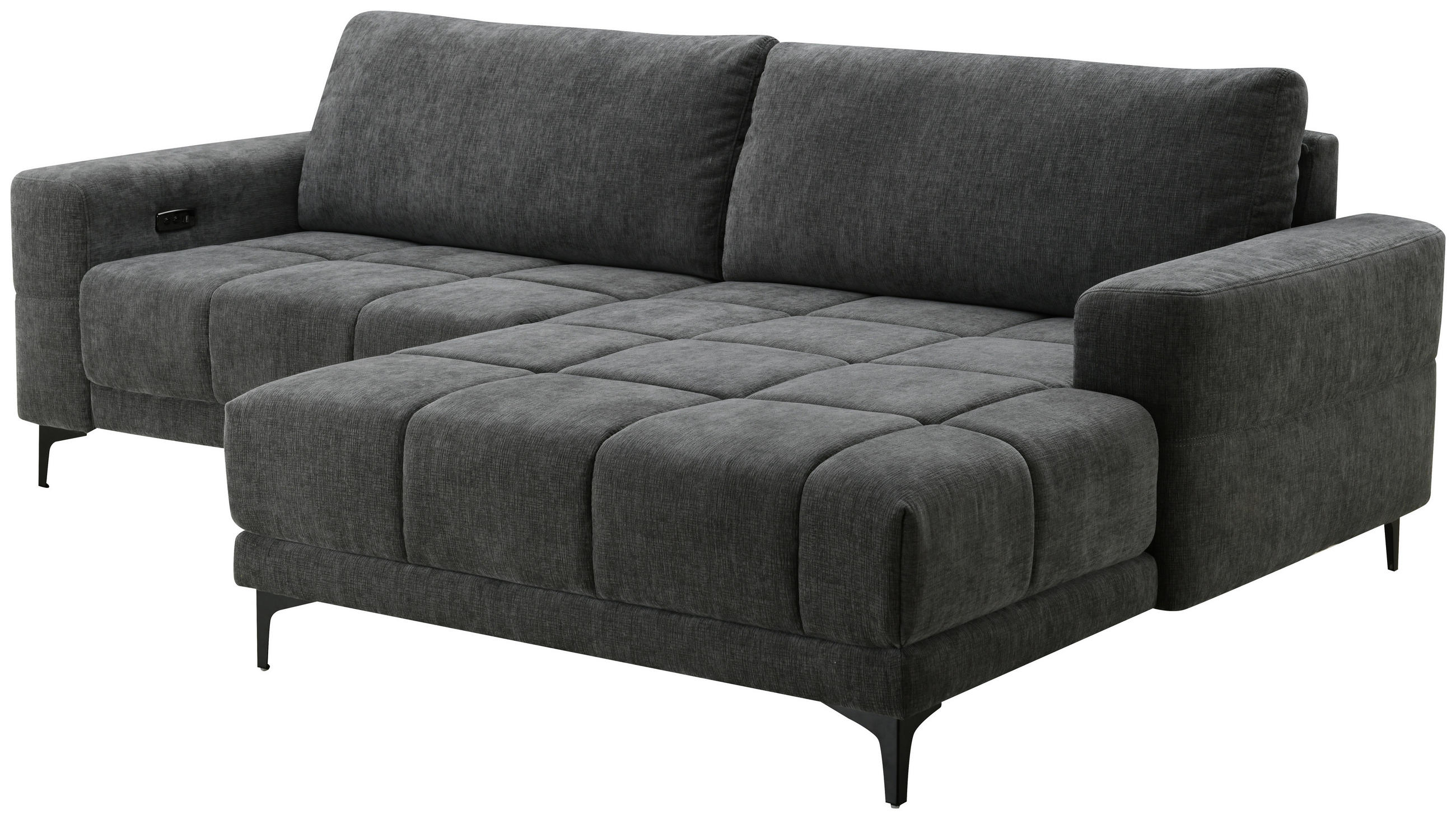 ECKSOFA Dunkelgrau Mikrofaser  - Dunkelgrau/Schwarz, MODERN, Textil/Metall (246/165cm) - MID.YOU