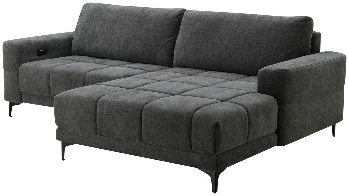 ECKSOFA Dunkelgrau Mikrofaser  - Dunkelgrau/Schwarz, MODERN, Textil/Metall (246/165cm) - MID.YOU