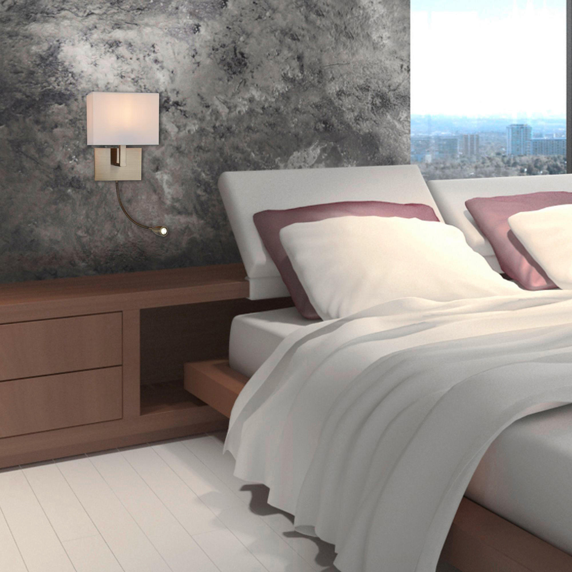WANDLEUCHTE Hotel 20/26/26 cm   - Messingfarben/Weiß, KONVENTIONELL, Kunststoff/Textil (20/26/26cm) - Searchlight
