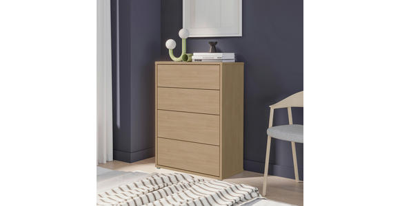KOMMODE , 75/99/35 cm, 4 Schublade(n)  - Eichefarben/Silberfarben, Trend, Holzwerkstoff/Kunststoff (75/99/35cm) - Carryhome