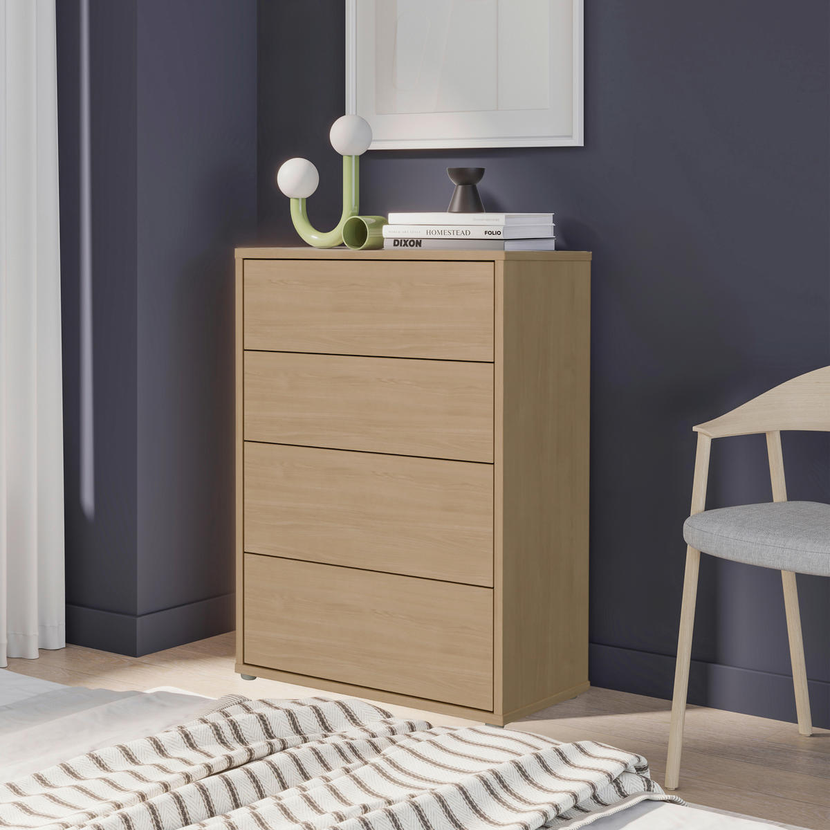 KOMMODE , 75/99/35 cm, 4 Schublade(n)  - Eichefarben/Silberfarben, Trend, Holzwerkstoff/Kunststoff (75/99/35cm) - Carryhome