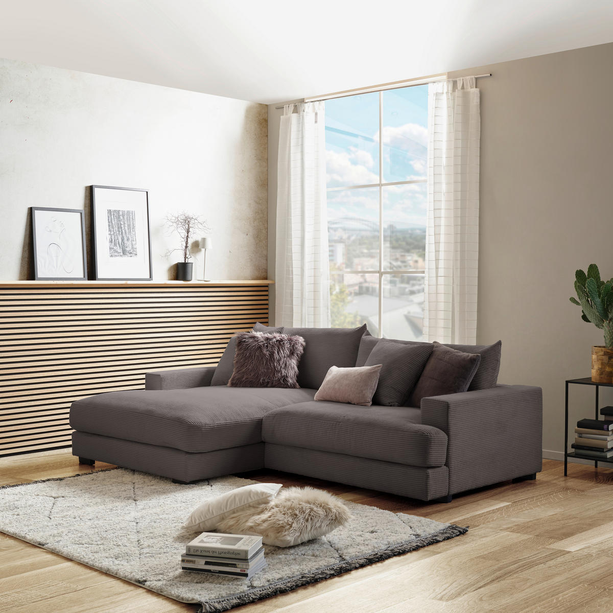 ECKSOFA Grau Cord  - Schwarz/Grau, MODERN, Textil (180/265cm) - P & B