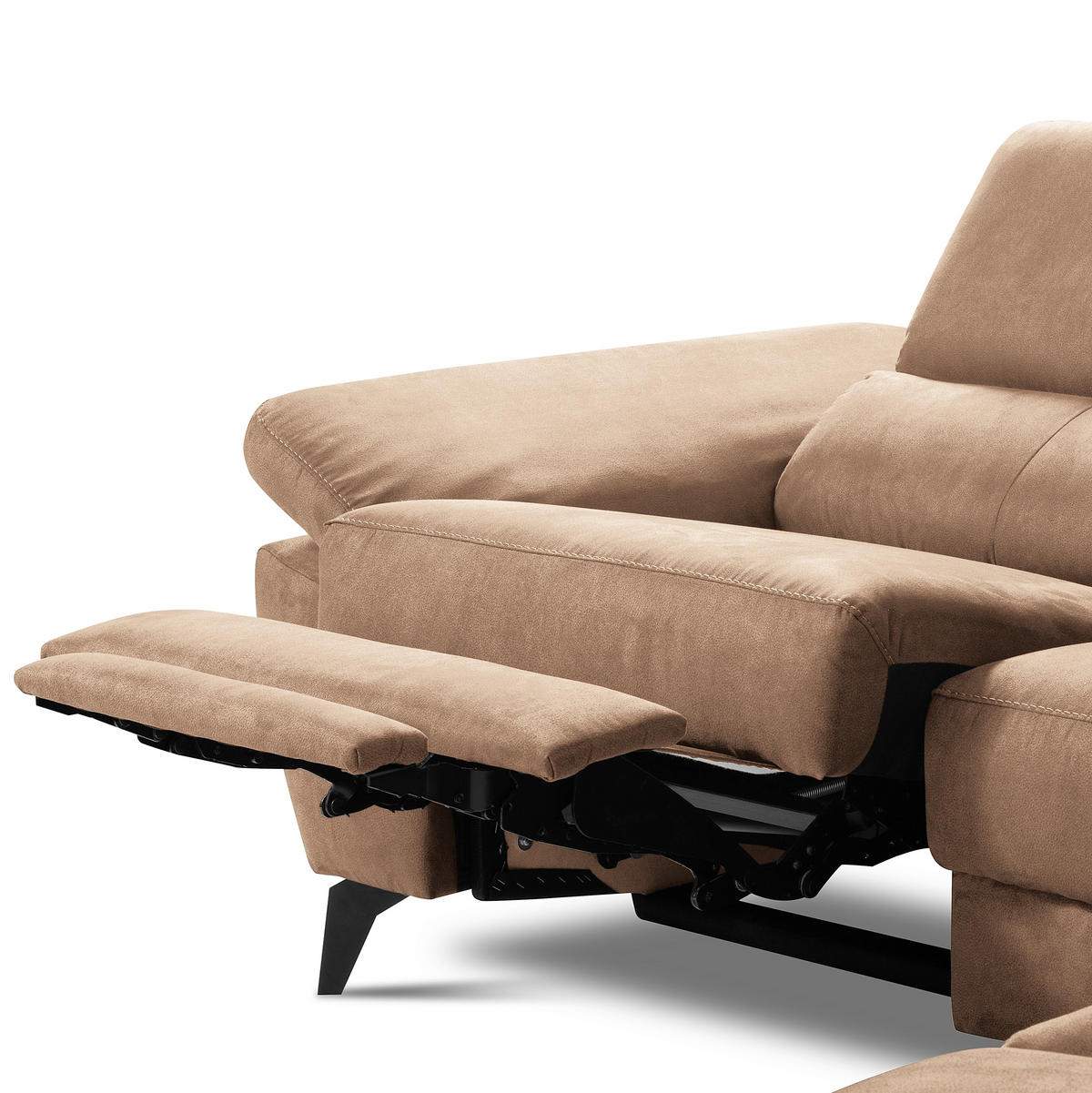 ECKSOFA Lederlook Hellbraun  - Hellbraun/Schwarz, Design, Textil/Metall (265/210cm) - Livetastic