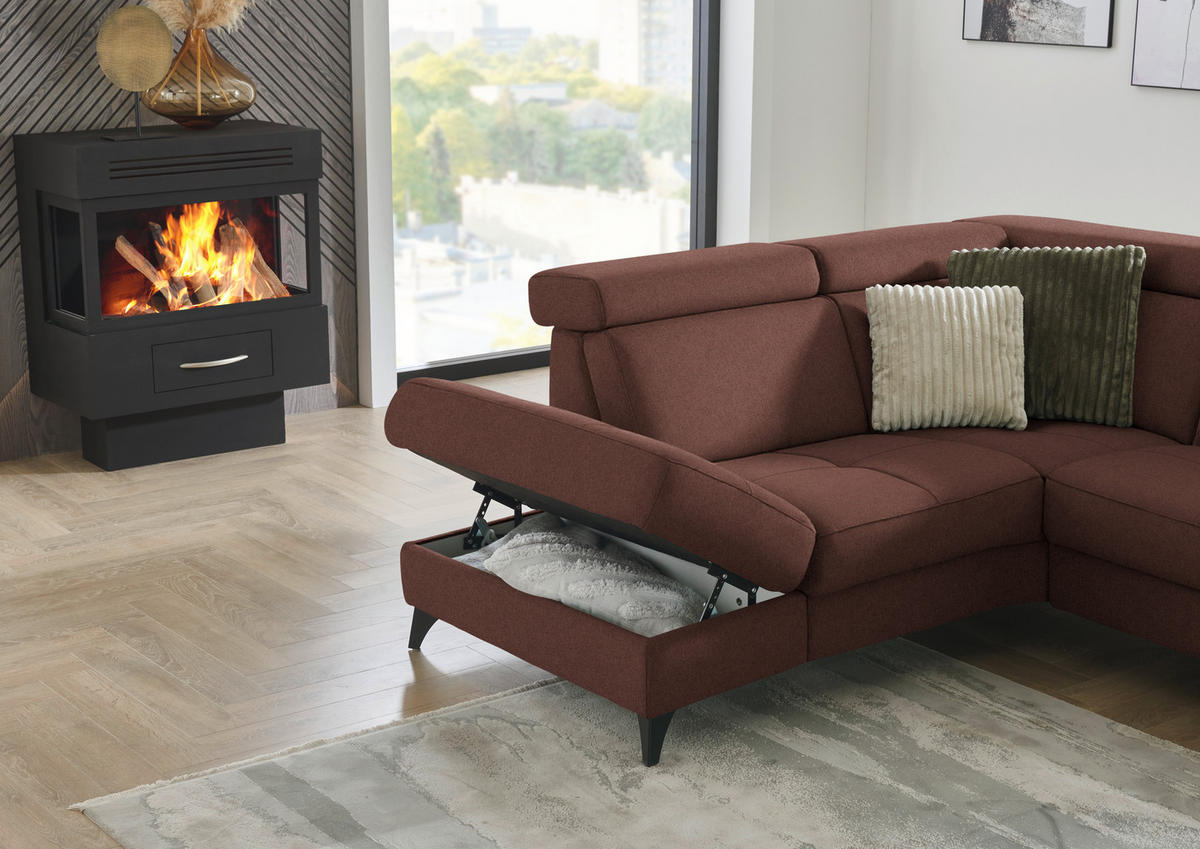 ECKSOFA Beldomo System in Flachgewebe Weinrot  214/276 cm  - Weinrot/Schwarz, KONVENTIONELL, Textil/Metall (214/276cm) - Beldomo System