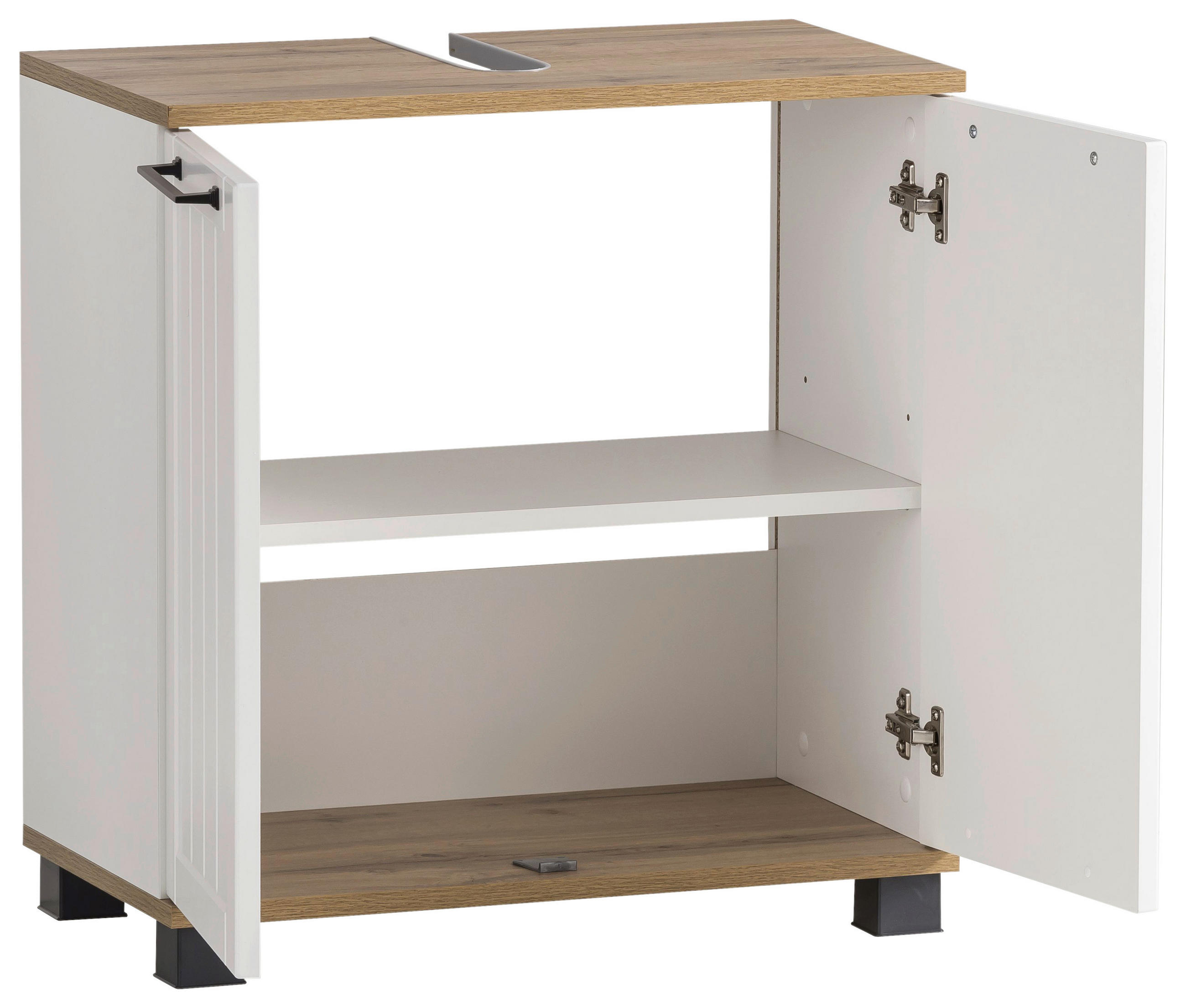 Thumbnail - Stylife Waschbeckenunterschrank Jelda, Weiß, Eiche, Metall, 1 Fächer, 59.8x62.4x32.6 cm, Made in Germany, stehend, Badez...