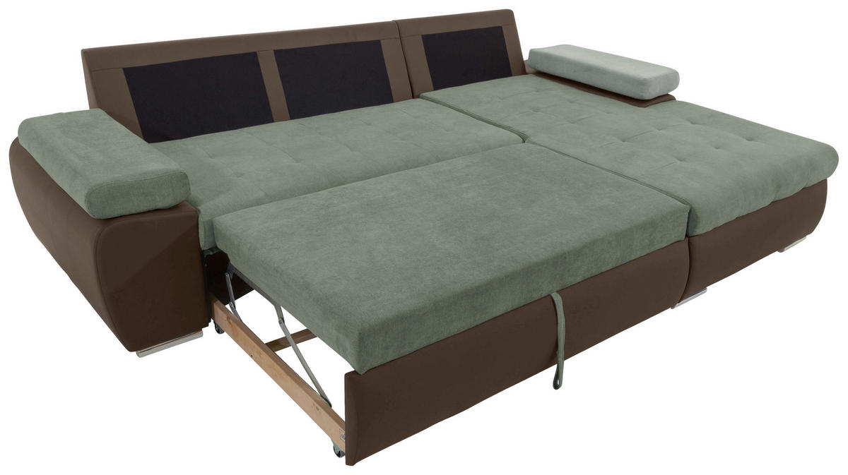 SEDEŽNA GARNITURA, gladka tkanina olivno zelena , rjava  - barve niklja/olivno zelena, Design, umetna masa/tekstil (271/175cm) - Xora
