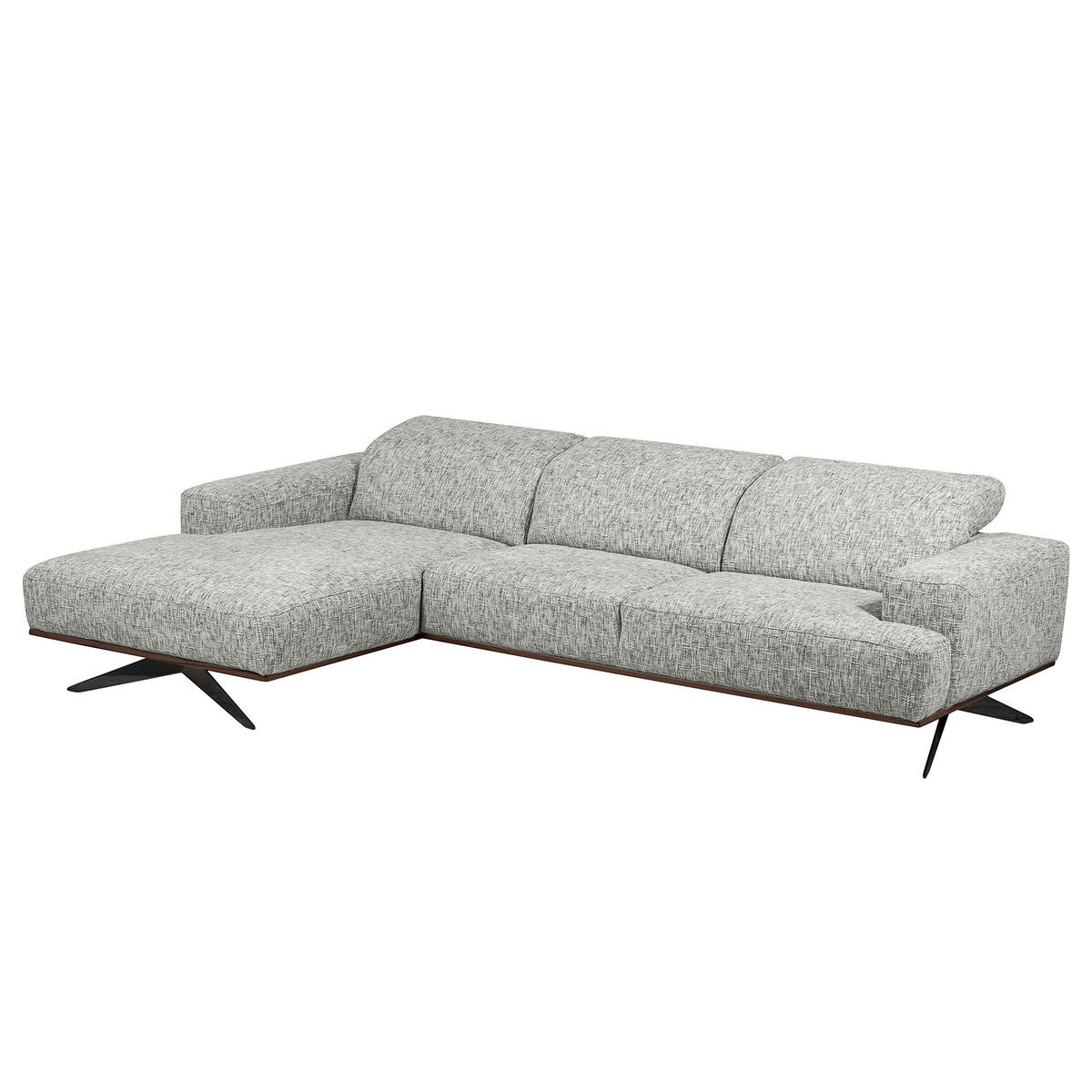 ECKSOFA PORTLAND in Struktur Grau Kopfteilverstellung  187/295 cm  - Schwarz/Grau, Design, Holz/Textil (187/295cm) - Livetastic