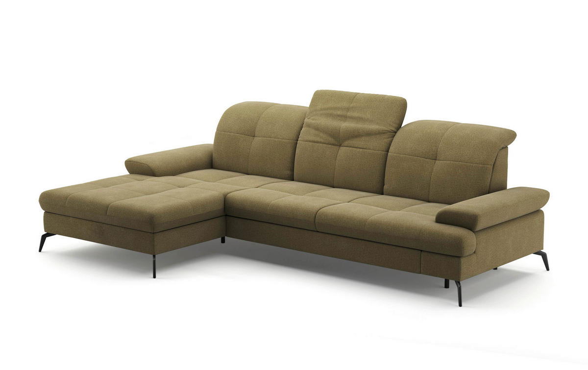 ECKSOFA in Flachgewebe Olivgrün  - Schwarz/Olivgrün, Konventionell, Textil/Metall (185/279cm) - Sit & More