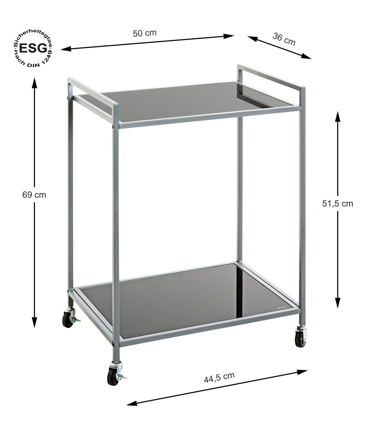 SERVÍROVACÍ VOZÍK, šedá, černá, 50/36/69 cm - šedá/černá, Trend, kov/plast (50/36/69cm)