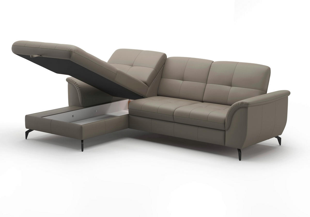 ECKSOFA in Echtleder Grau  164/262 cm  - Schwarz/Grau, MODERN, Leder/Metall (164/262cm) - Sit & More