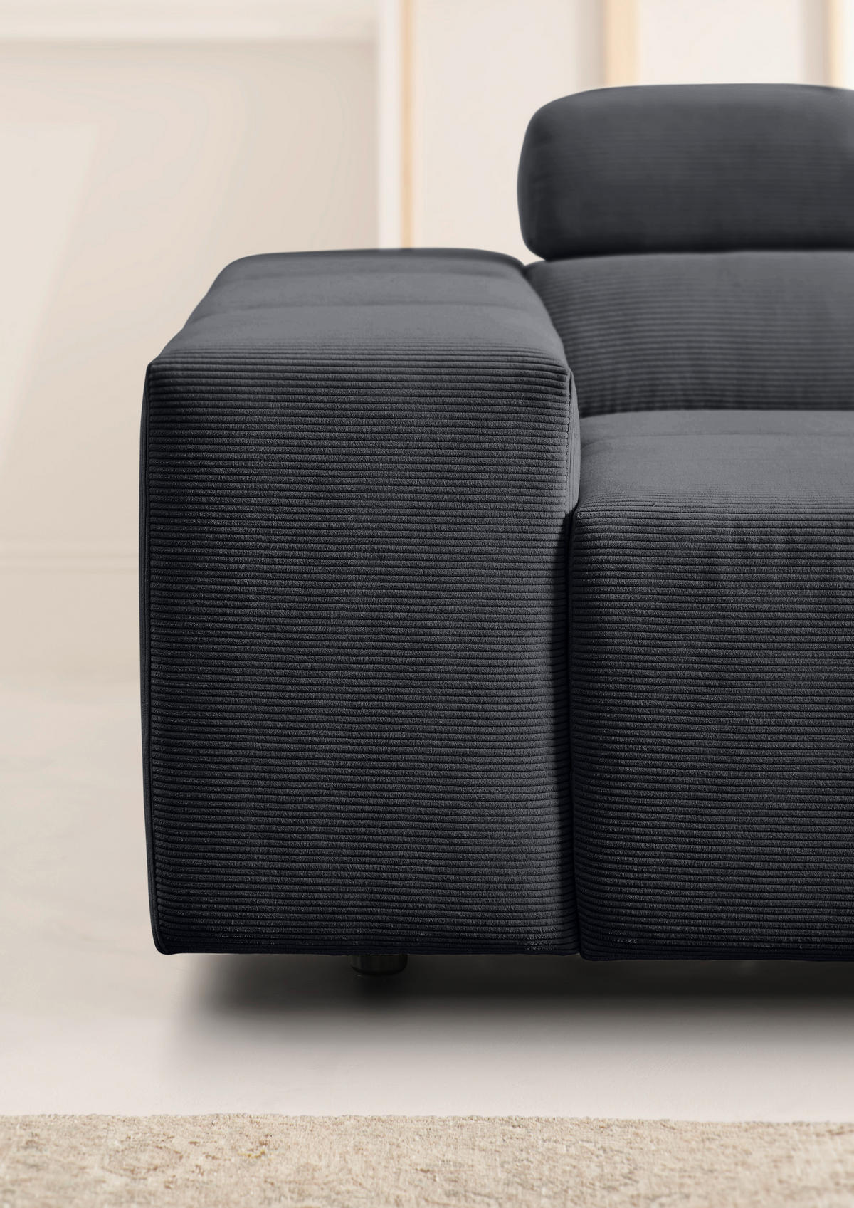 ECKSOFA Anthrazit Cord  - Anthrazit/Schwarz, Design, Kunststoff/Textil (319/215cm) - Hom`in