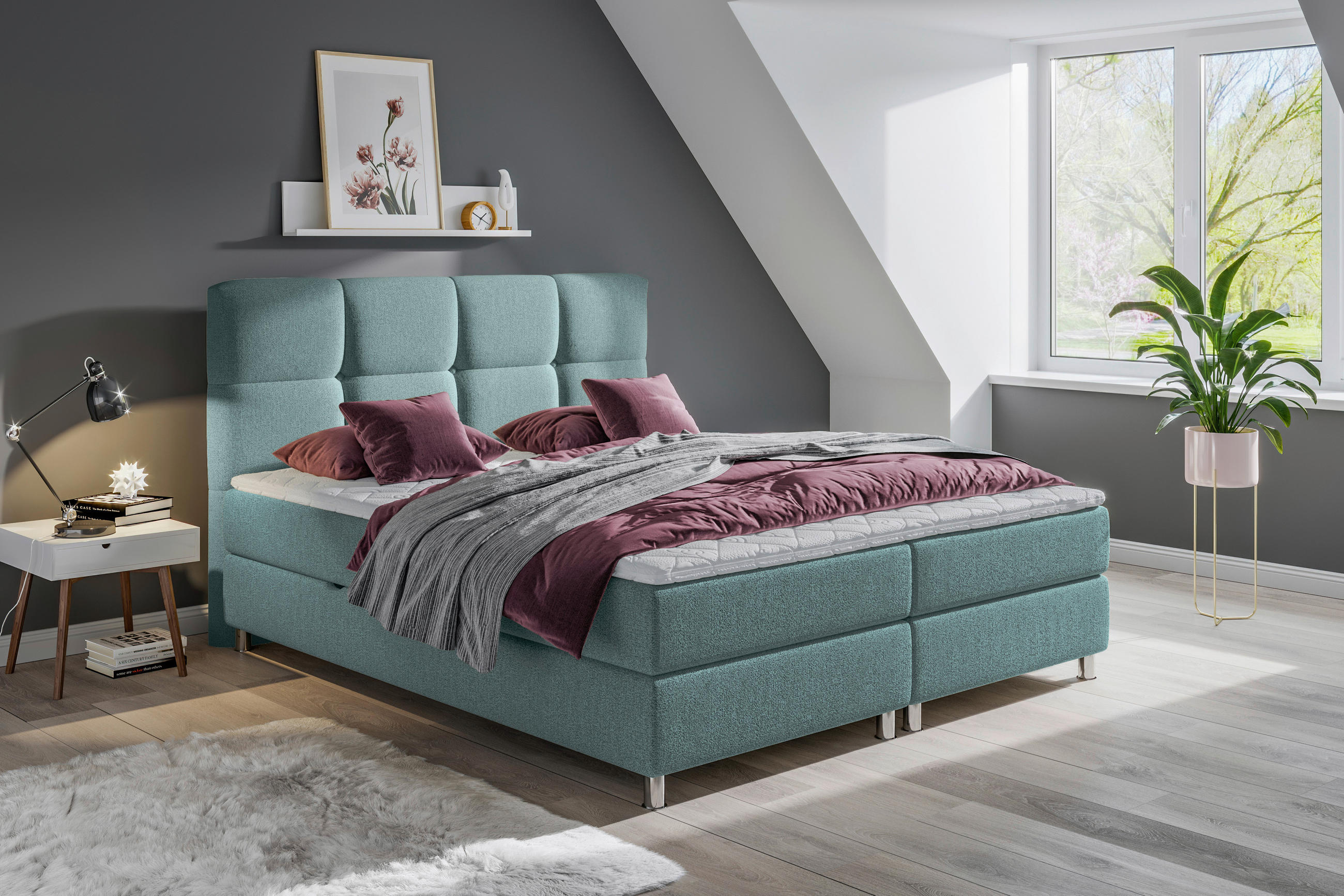 BOXBETT 180/200 cm  in Petrol  - Chromfarben/Petrol, Design, Textil/Metall (180/200cm) - Ti'me