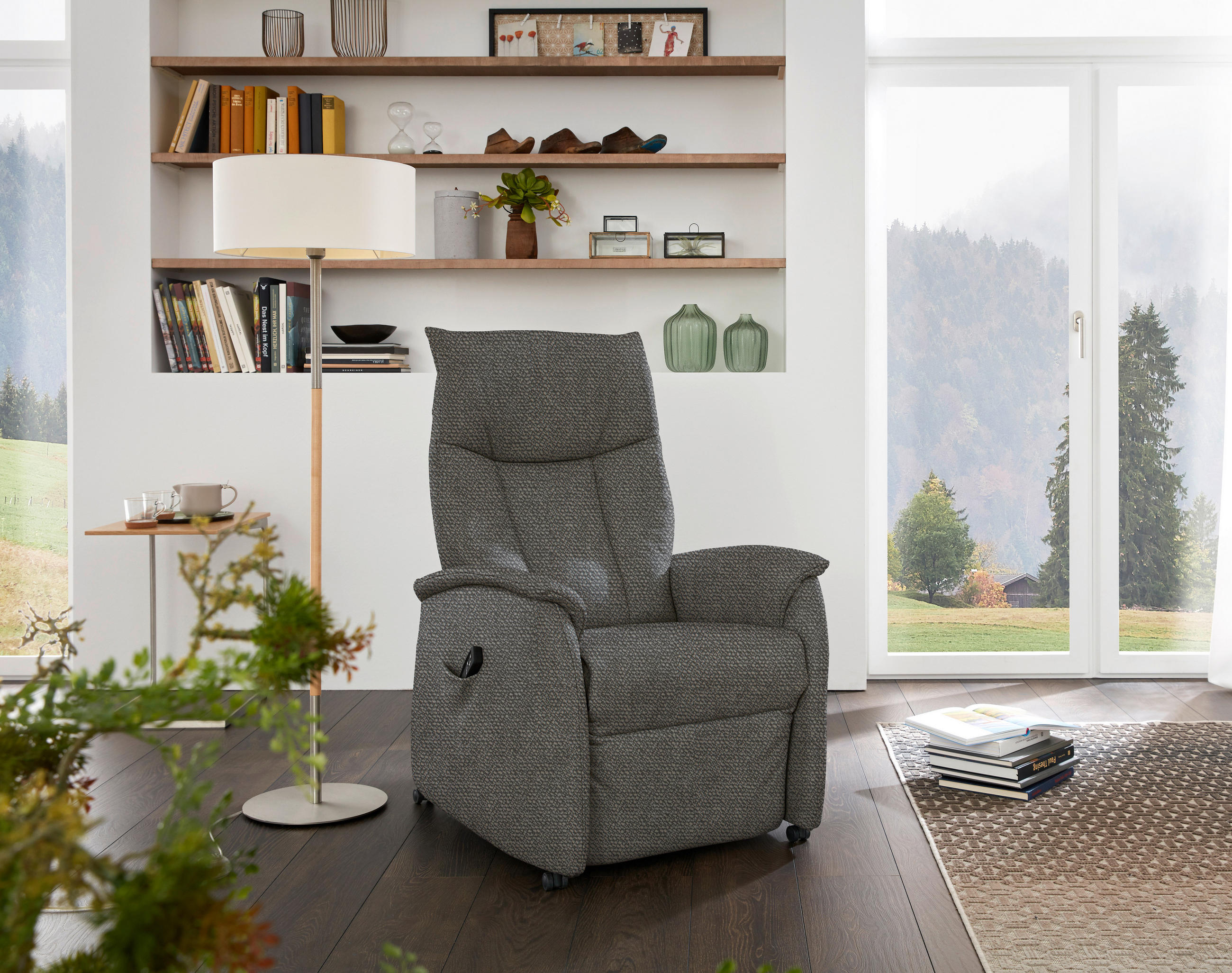 FERNSEHSESSEL in Struktur Grau  - Schwarz/Grau, KONVENTIONELL, Kunststoff/Textil (76/116/92cm) - Himolla