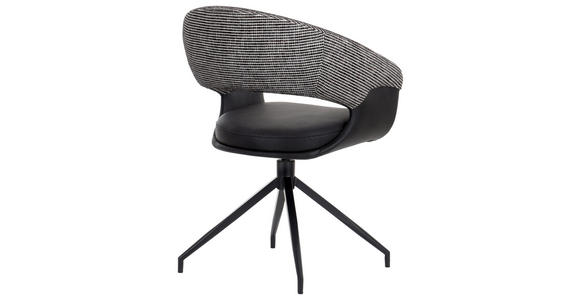 ARMLEHNSTUHL  Sitzfläche 360° drehbar, automatische Rückholfunktion Webstoff, Mikrofaser  - Schwarz/Weiß, Design, Textil/Metall (60/83/62cm) - Novel