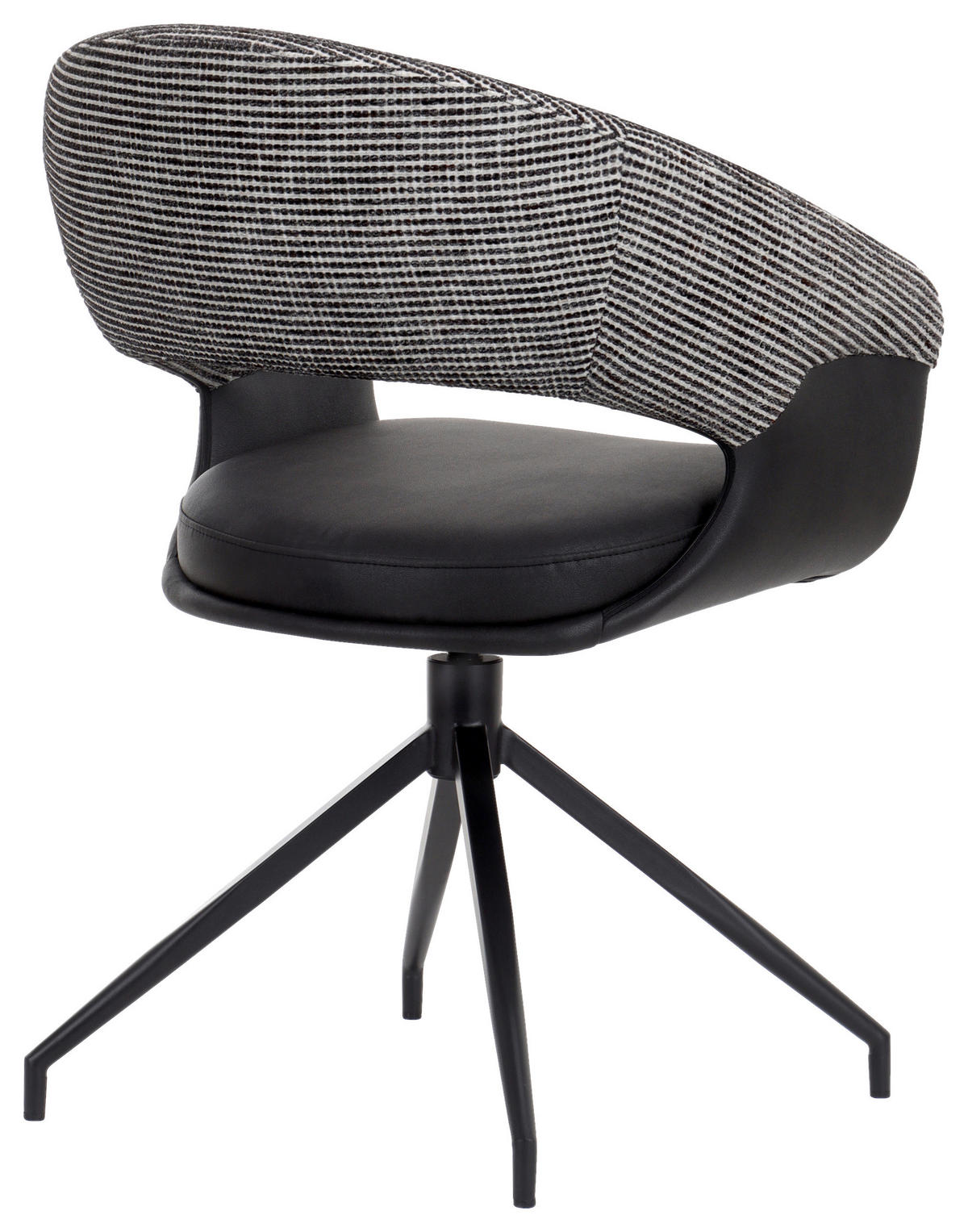 ARMLEHNSTUHL , Sitzfläche 360° drehbar, automatische Rückholfunktion , Mikrofaser, Webstoff  - Schwarz/Weiß, Design, Textil/Metall (60/83/62cm) - Novel