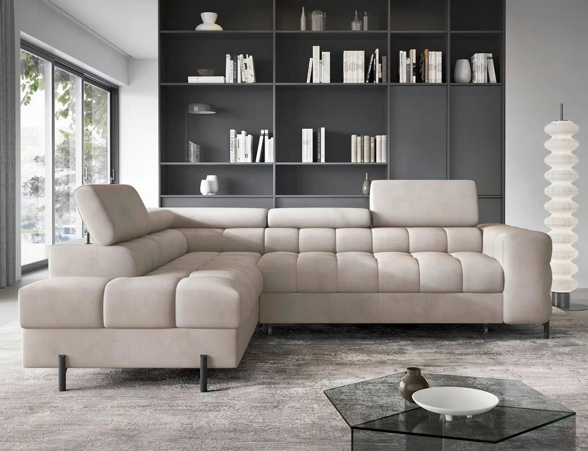 ECKSOFA in Plüsch Beige  200/276 cm  - Beige/Schwarz, Design, Textil/Metall (200/276cm) - MID.YOU