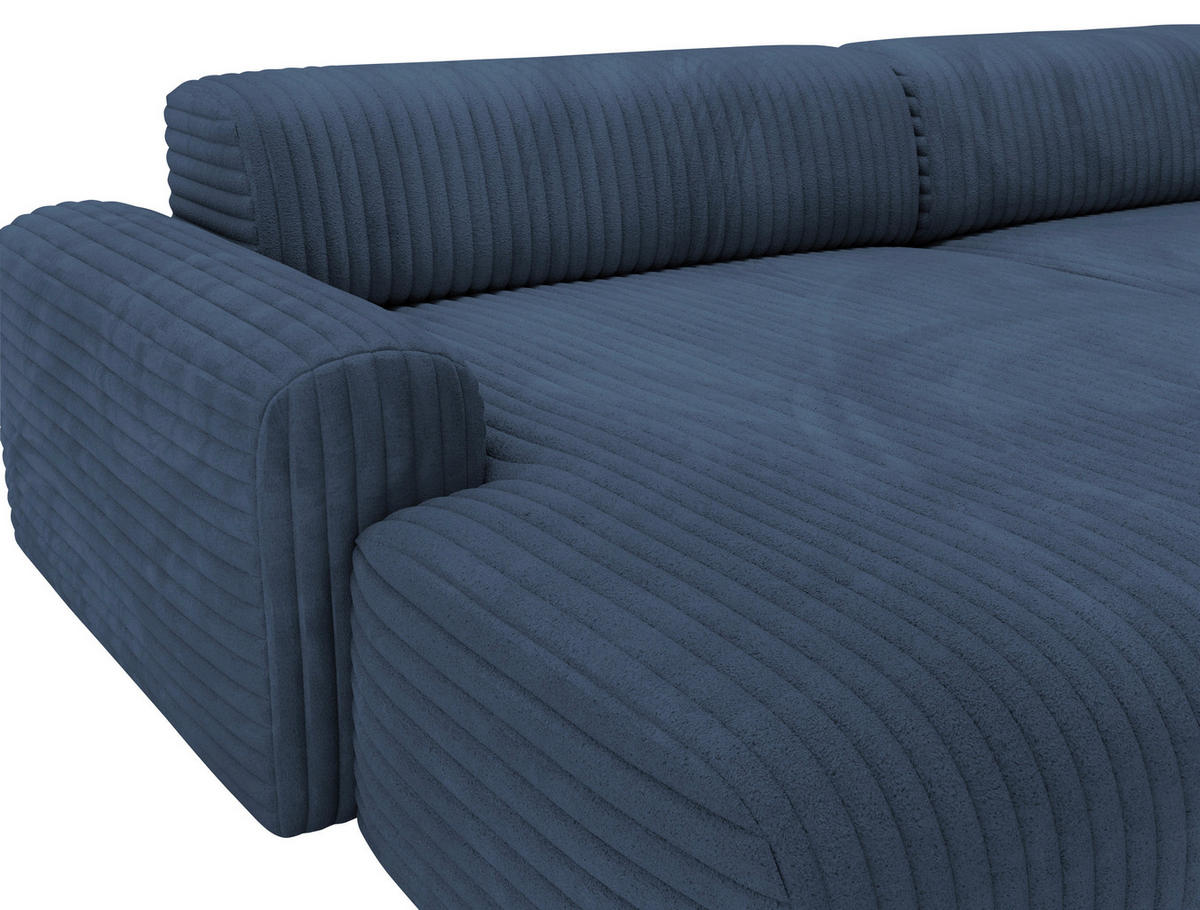 ECKSOFA Dunkelblau Cord  - Schwarz/Dunkelblau, Design, Kunststoff/Textil (178/292cm) - home24