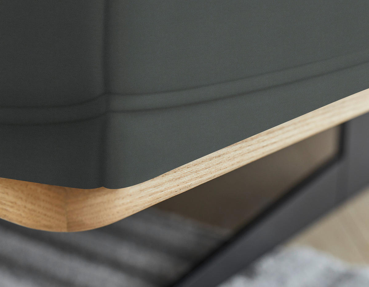 ECKSOFA in Echtleder Grau  305/163 cm  - Eichefarben/Schwarz, Design, Leder/Holz (305/163cm) - Novel