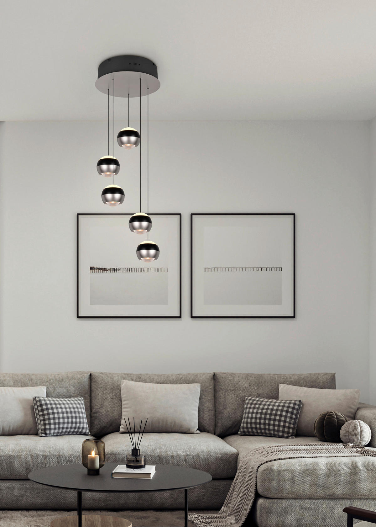 ZÁVESNÉ LED SVIETIDLO, 30/150 cm  - čierna/niklová, Design, kov (30/150cm) - Trio Leuchten