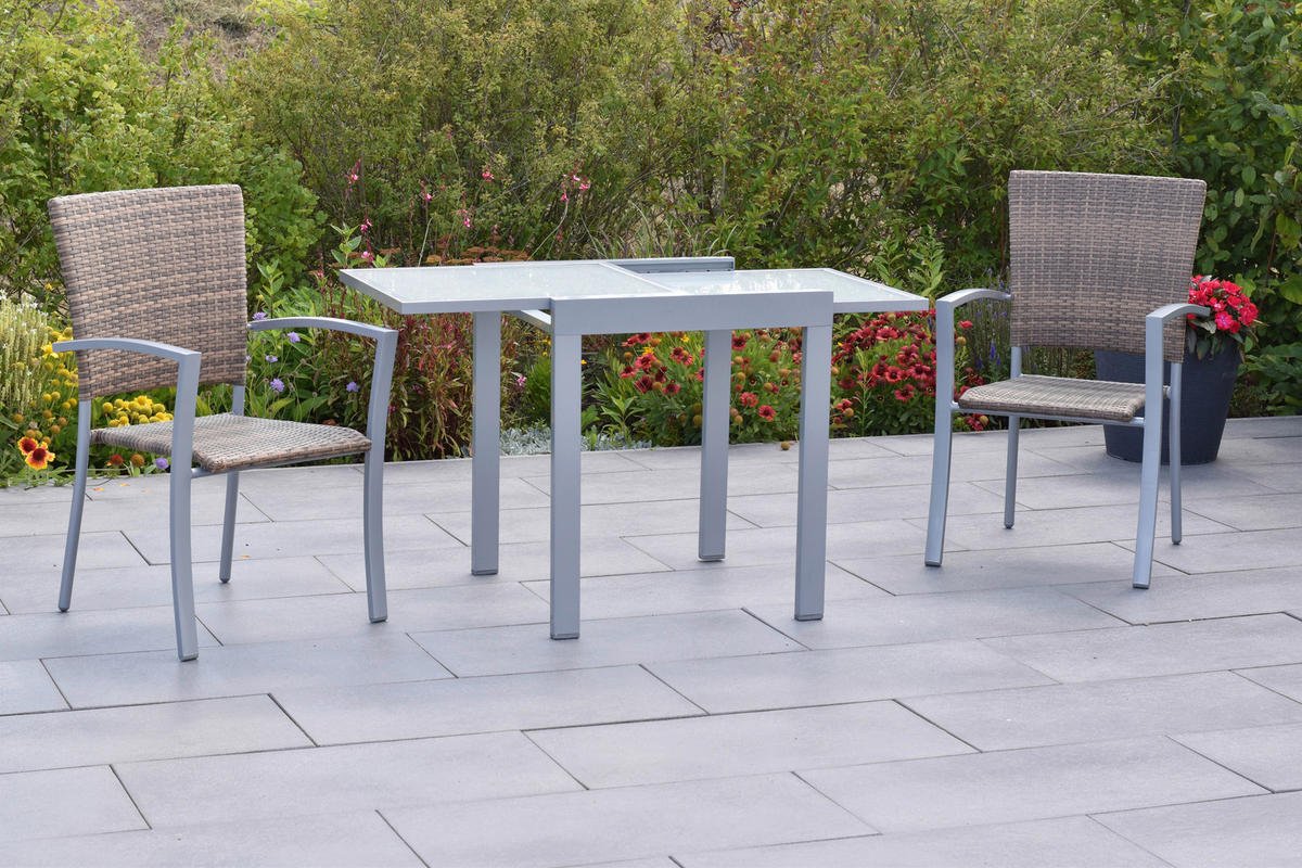 BALKONSET Grau, Naturfarben, Silberfarben 3-teilig  - Silberfarben/Naturfarben, MODERN, Kunststoff/Metall - Gardenson