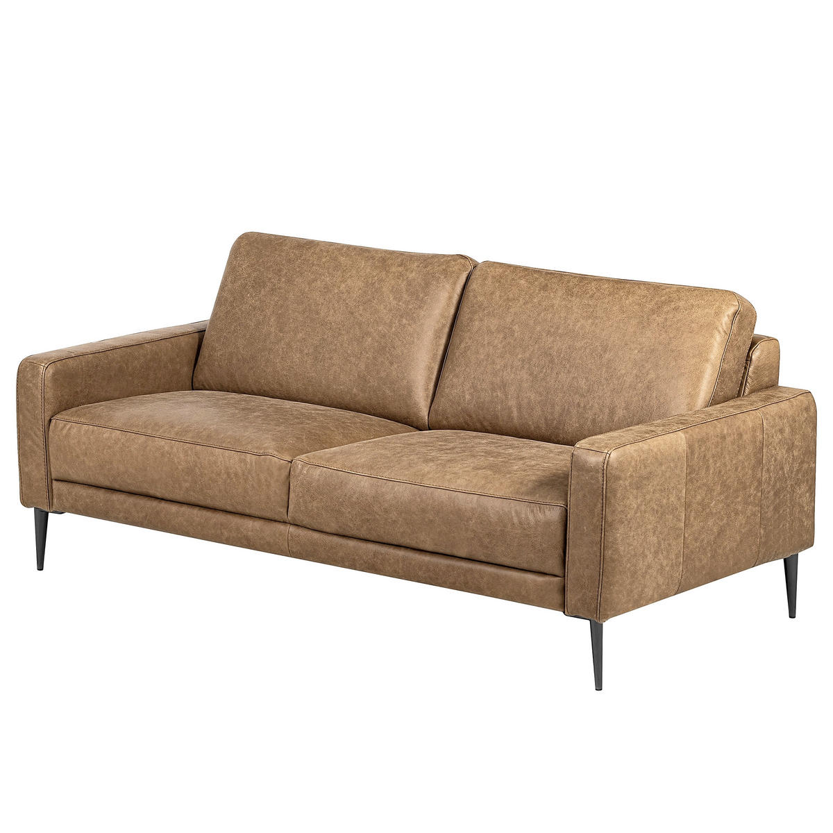 2-SITZER-SOFA SPRING in Lederlook Echtleder Hellbraun  - Hellbraun/Schwarzchrom, Design, Leder/Textil (157/85/92cm) - Livetastic