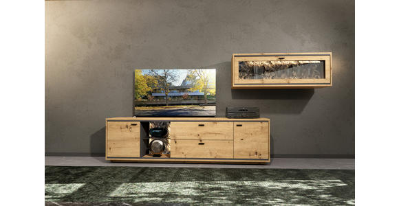 LOWBOARD Graphitfarben, Eiche Artisan  220/60/49 cm  - Schwarz/Graphitfarben, Design, Glas/Holzwerkstoff (220/60/49cm) - Cantus