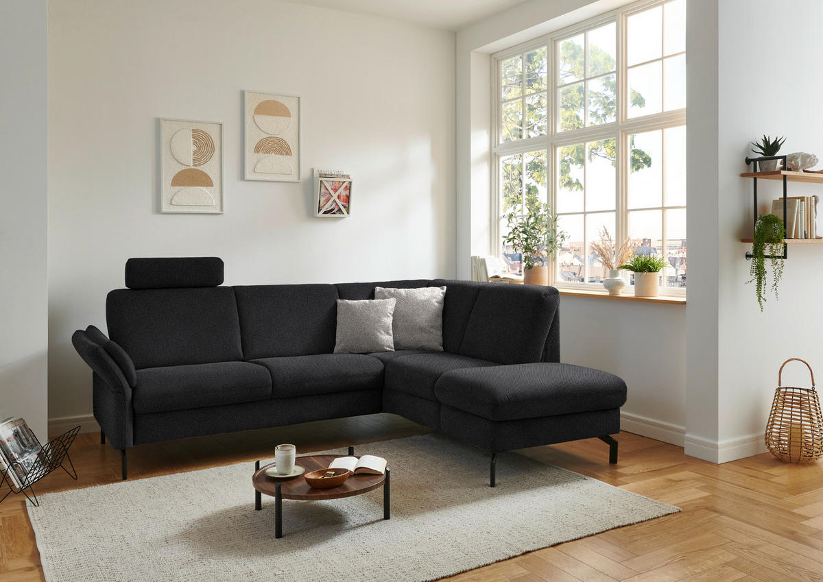 ECKSOFA Flachgewebe Schwarz  - Schwarz, Konventionell, Textil/Metall (241/190cm) - Beldomo Comfort