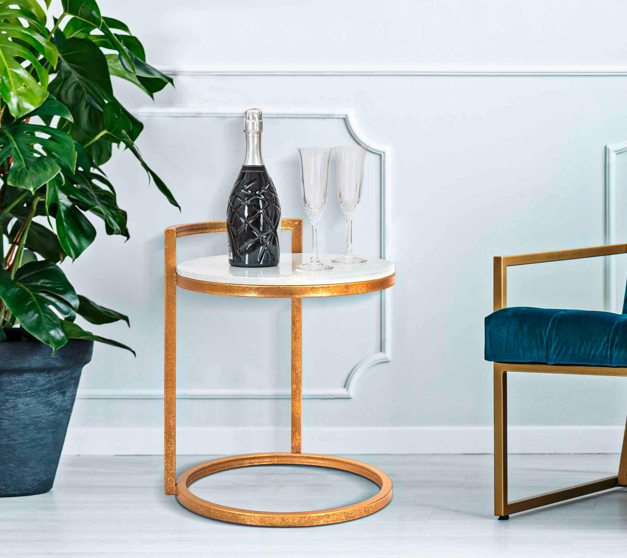 COUCHTISCH Weiß, Goldfarben  - Goldfarben/Weiß, Basics, Stein/Metall (40/50/43cm)