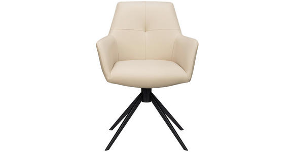 ARMLEHNSTUHL in Eisen Echtleder pigmentiert - Beige/Schwarz, Design, Leder/Metall (60/87,5/63,5cm) - Novel