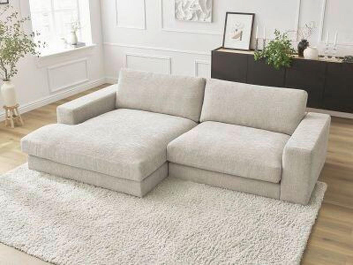 ECKSOFA Ottomane links  LEONARD  Beige Struktur  - Beige/Schwarz, MODERN, Kunststoff/Textil (159/274cm)