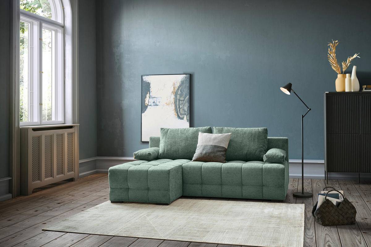 ECKSOFA  in Chenille Dunkelgrün  - Dunkelgrün/Schwarz, MODERN, Kunststoff/Textil (145/204cm) - home24