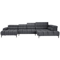 WOHNLANDSCHAFT in Samt, Webstoff Grau  - Schwarz/Grau, Design, Textil/Metall (216/385/177cm) - Welnova