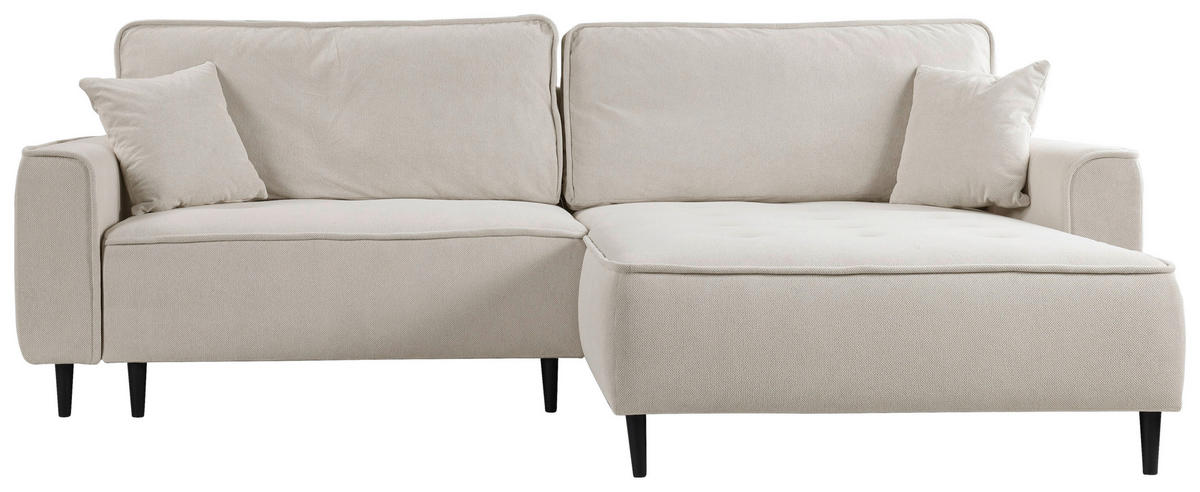 ECKSOFA in Flachgewebe Beige  - Beige/Schwarz, Design, Holz/Textil (263/183cm) - MID.YOU