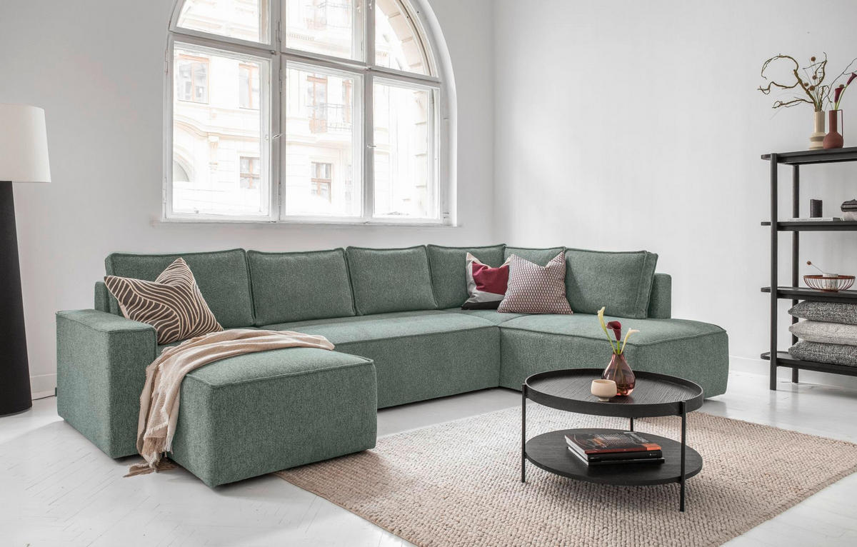 SJEDEĆA GARNITURA tekstil  zelena   - bijela/siva, Design, tekstil/plastika (156/322/194cm) - MID.YOU