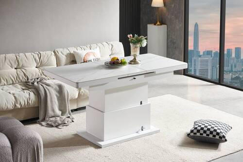 Thumbnail - Livetastic Couchtisch, Weiß, Metall, Keramik, rechteckig, Sockel, 70x49.5-79x125-150 cm, ausziehbar, höhenverstellbar, e...