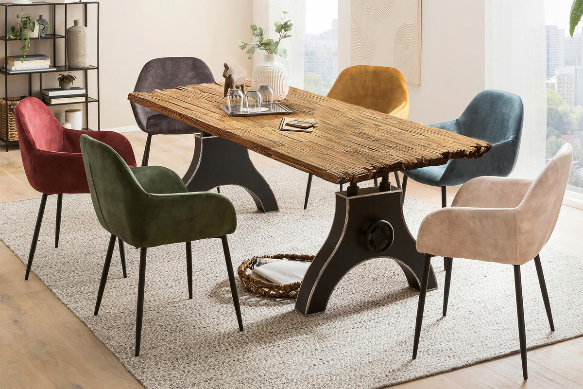 ESSTISCH 200/100/74 cm Echtholz  Holz, Metall rechteckig Naturfarben, Schwarz  - Schwarz/Naturfarben, MODERN, Holz/Metall (200/100/74cm) - MID.YOU