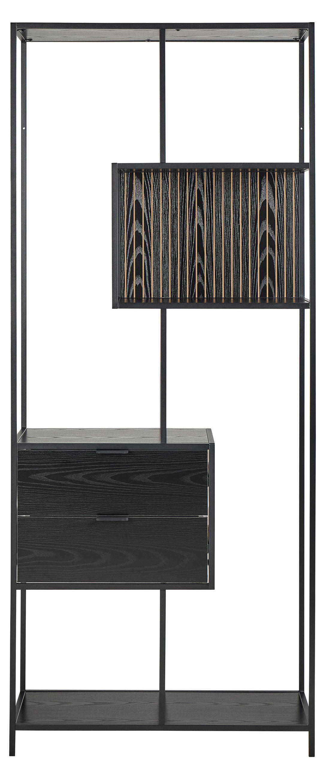 REGAL Schwarz, Eschefarben  - Eschefarben/Schwarz, MODERN, Holzwerkstoff/Metall (77/185/35cm)