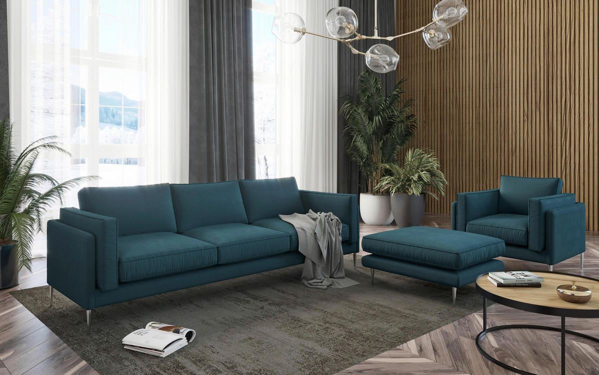 SEDACÍ SESTAVA, textil, petrolej - petrolej/barvy nerez oceli, Design, kov/textil - Livetastic