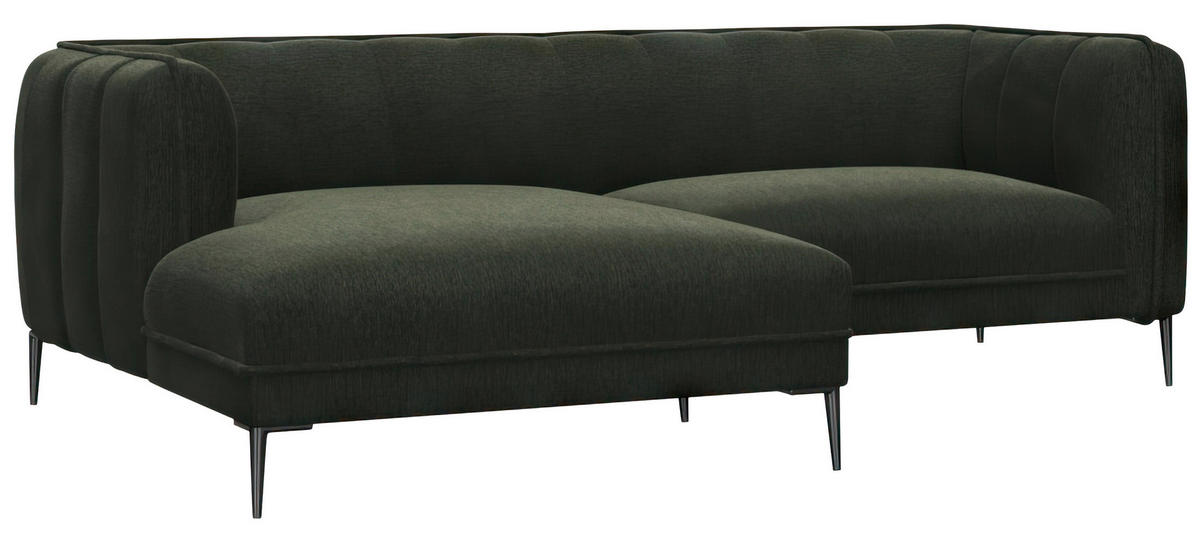 ECKSOFA Waldgrün Chenille, Webstoff, Flachgewebe  - Waldgrün/Schwarz, Design, Holz/Textil (149/211cm) - Livetastic