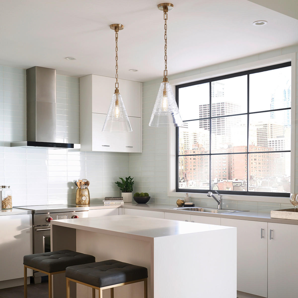 HÄNGELEUCHTE 29.5/59.4 cm  - Messingfarben, KONVENTIONELL, Glas/Metall (29.5/59.4cm) - Elstead Lighting