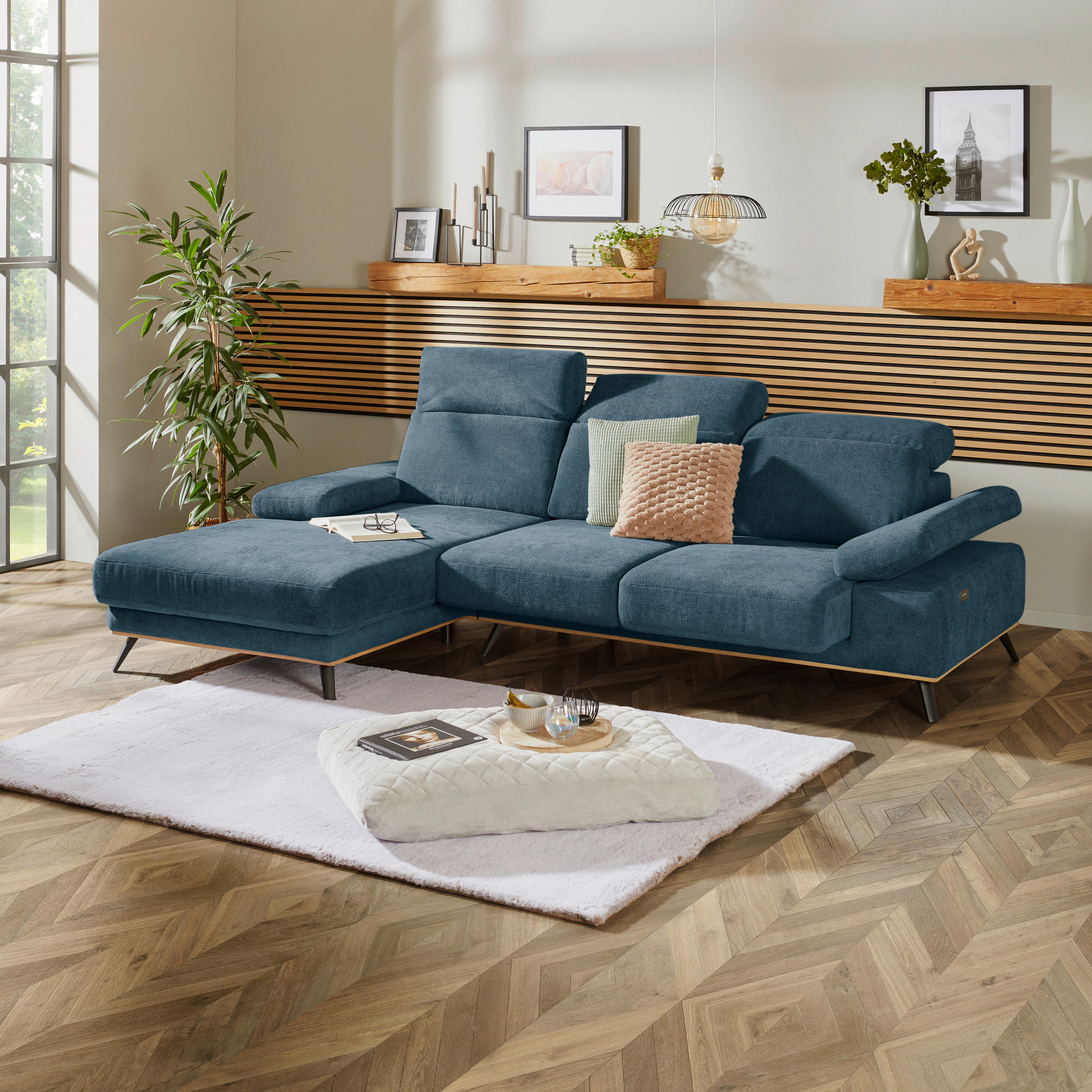 ECKSOFA ROYCE Blau Struktur  - Blau/Schwarz, MODERN, Textil/Metall (194/283cm) - MID.YOU